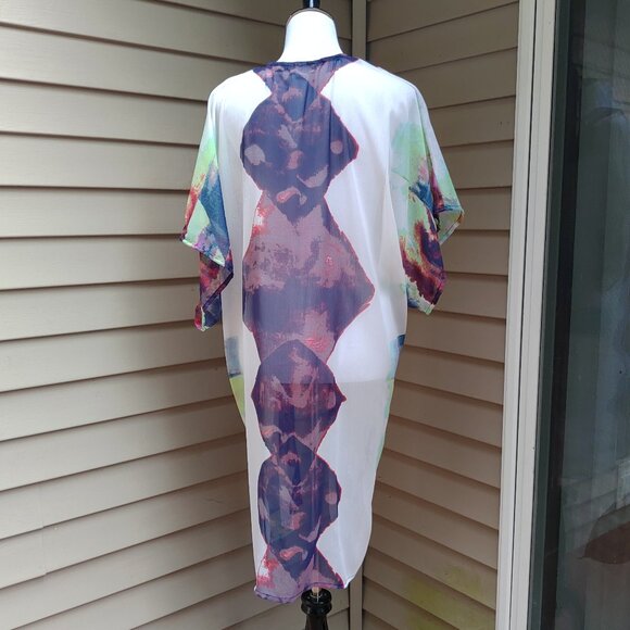 Mudd Multicolor Kimono Top Sheer Long Duster Dolman Short Sleeves Cover-Up Tunic - Picture 9 of 12